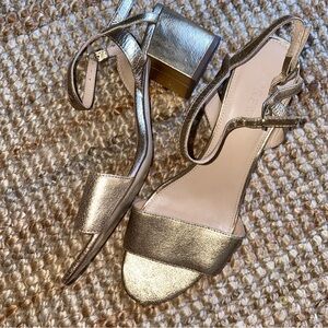 J.CREW Metallic Gold Strappy Block-Heel Sandals